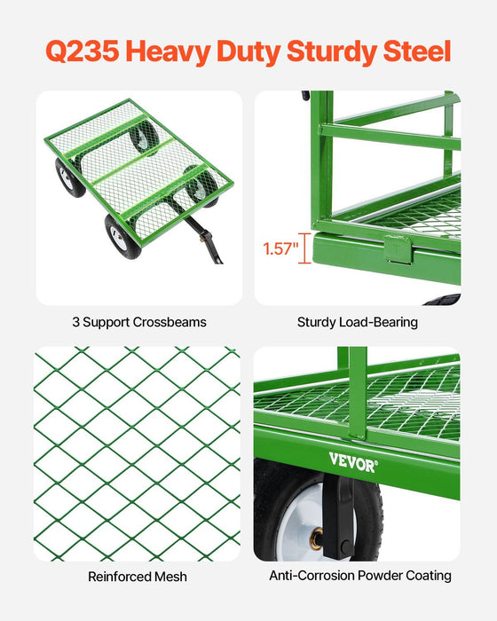 1200 Lbs Steel Garden Cart, Heavy Duty Pullable Garden Wagon Yard Cart, 2 in 1 Outdoor Metal Utility Wagon Yard Trailer with 13" All Terrain Tires, Mesh Removable Sides and 180°Rotating Handle