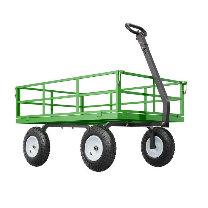 1200 Lbs Steel Garden Cart, Heavy Duty Pullable Garden Wagon Yard Cart, 2 in 1 Outdoor Metal Utility Wagon Yard Trailer with 13" All Terrain Tires, Mesh Removable Sides and 180°Rotating Handle