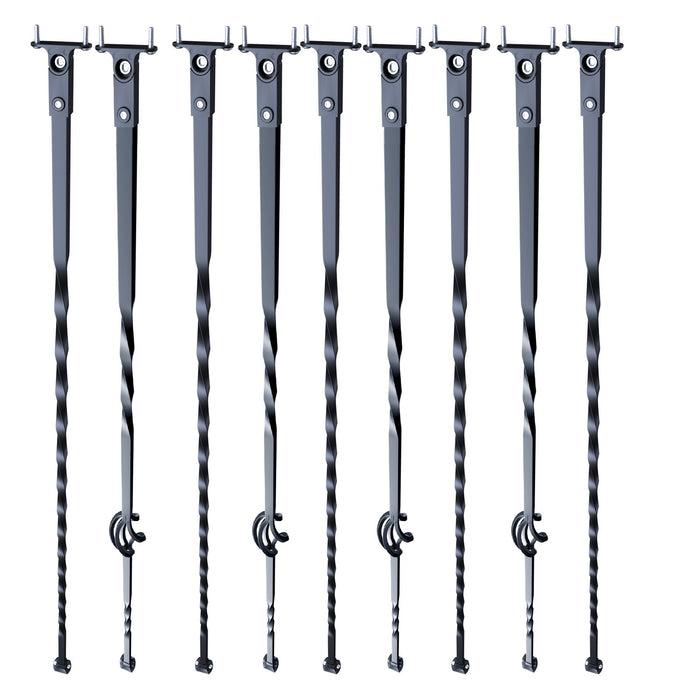 VEVOR Staircase Metal Balusters, 44'' x 1/2" Galvanized Steel Decorative Banister Spindles, 10 Pack Deck Baluster with Hollow Single Baskets, Twists, Spiral Stair Railing w/ Shoes & Screws