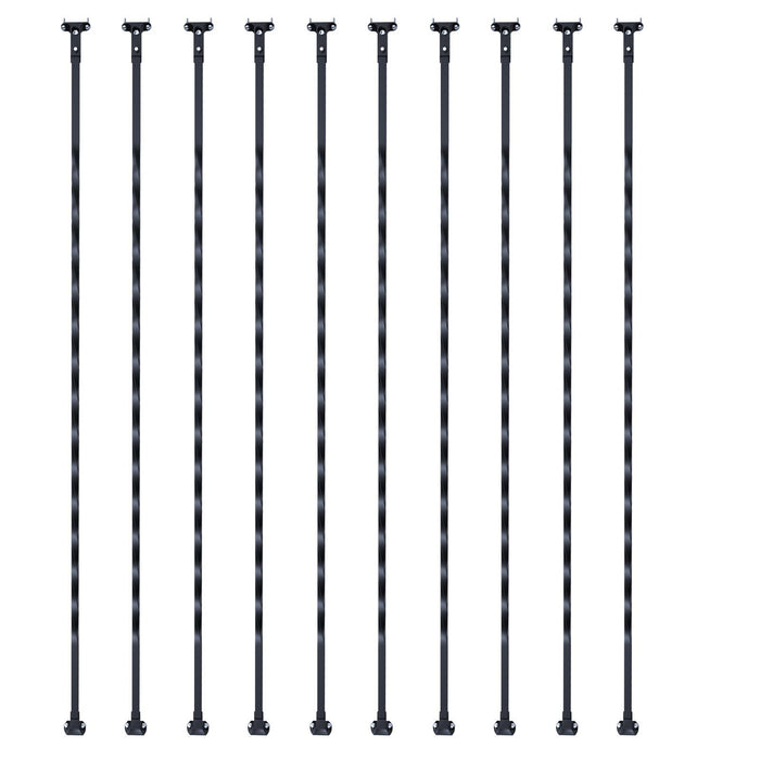 Staircase Metal Balusters, 44'' x 1/2" Galvanized Steel Decorative Banister Spindles, 10 Pack Deck Baluster with Hollow Twists, Satin Black Spiral Stair Railing with Shoes & Screws