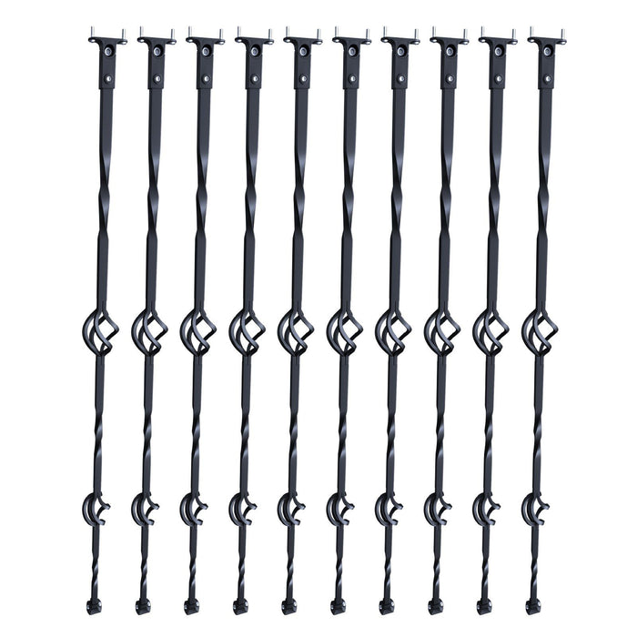 Staircase Metal Balusters, 44'' x 1/2" Galvanized Steel Decorative Banister Spindles, 10 Pack Deck Baluster with Hollow Double Baskets, Spiral Stair Railing with Shoes & Screws