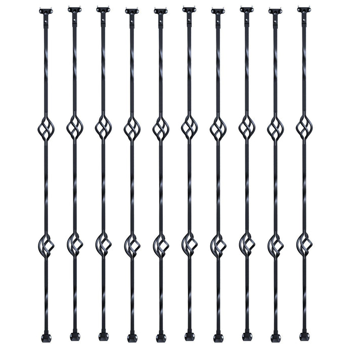 Staircase Metal Balusters, 44'' x 1/2" Galvanized Steel Decorative Banister Spindles, 10 Pack Deck Baluster with Hollow Double Baskets, Spiral Stair Railing with Shoes & Screws