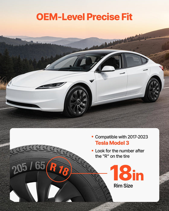 Hubcaps Wheel Covers for 2017-2023 Tesla Model 3, 18 Inch Set of 4 Wheel Rim Cover Hubcaps OEM Style Replacement, R18 Size Snap On Car Hub Caps, Premium 10-Spoke ABS Tire Rim Caps, Matte Black