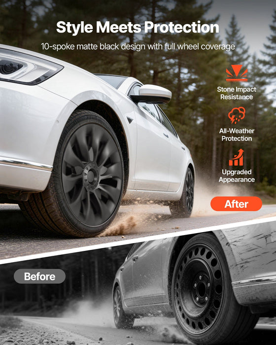 Hubcaps Wheel Covers for 2017-2023 Tesla Model 3, 18 Inch Set of 4 Wheel Rim Cover Hubcaps OEM Style Replacement, R18 Size Snap On Car Hub Caps, Premium 10-Spoke ABS Tire Rim Caps, Matte Black