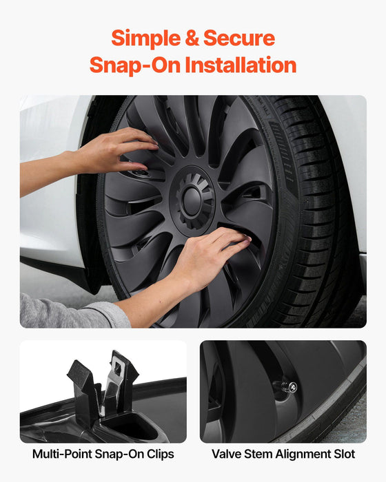 Hubcaps Wheel Covers for 2021-2024 Tesla Model Y, 19 Inch Set of 4 Wheel Rim Cover Hubcaps OEM Style Replacement, R19 Size Snap On Car Hub Caps, Premium 14-Spoke ABS Tire Rim Caps, Matte Black