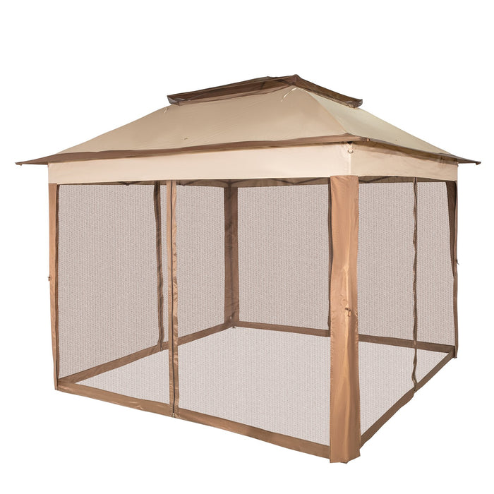 VEVOR Outdoor Canopy Gazebo Tent, Portable Canopy Shelter with 11\'x11\' Large Shade Space for Party, Backyard, Patio Lawn and Garden, 4 Sandbags, Carrying Bag and Netting Included, Brown