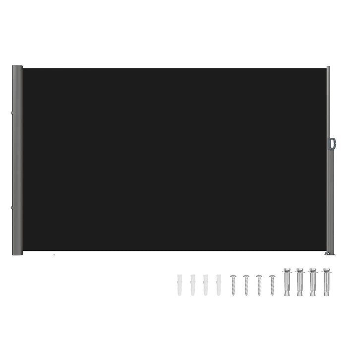 VEVOR Retractable Side Awning, 160X300cm Aluminum Outdoor Privacy Screen, 280g Polyester Water-proof Retractable Patio Screen, UV 30+ Room Divider Wind Screen for Patio, Backyard, Balcony, Black