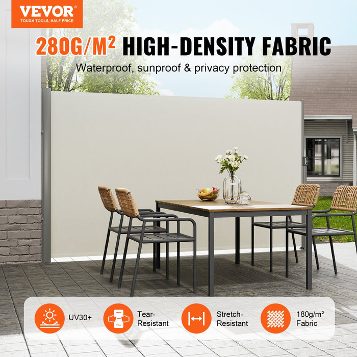 VEVOR Retractable Side Awning,160X300cm Aluminum Outdoor Privacy Screen, 280g Polyester Water-proof Retractable Patio Screen, UV 30+ Room Divider Wind Screen for Patio, Backyard, Balcony, Beige