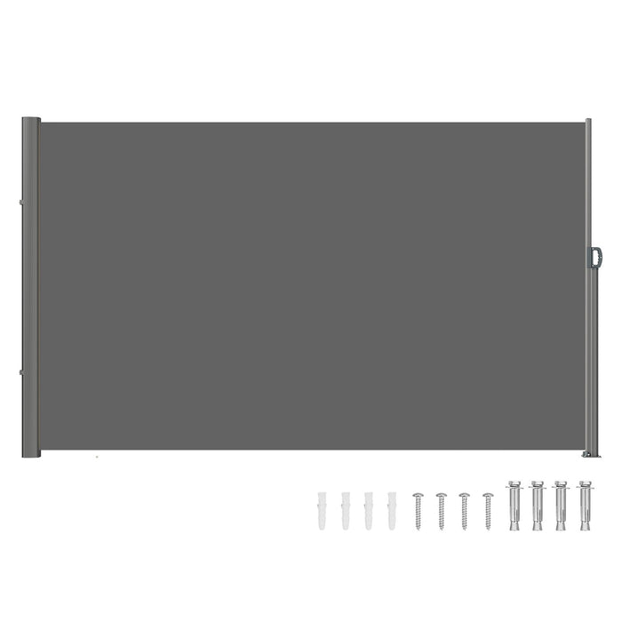 VEVOR Retractable Side Awning, 180X300cm Aluminum Outdoor Privacy Screen, 280g Polyester Water-proof Retractable Patio Screen, UV 30+ Room Divider Wind Screen for Patio, Backyard, Balcony, Gray