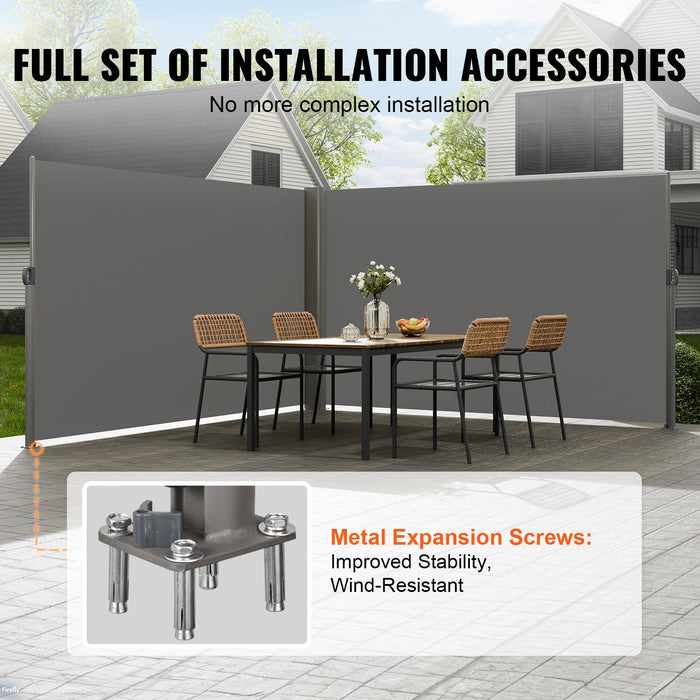 VEVOR Retractable Side Awning, 180X600cm Aluminum Outdoor Privacy Screen, 280g Polyester Water-proof Retractable Patio Screen, UV 30+ Room Divider Wind Screen for Patio, Backyard, Balcony, Gray
