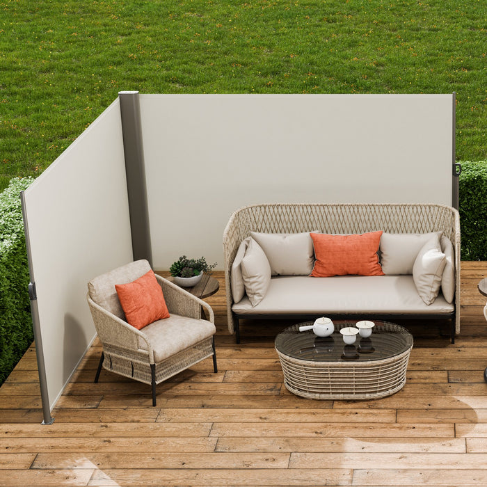 VEVOR Retractable Side Awning, 180X600cm Aluminum Outdoor Privacy Screen, 280g Polyester Water-proof Retractable Patio Screen, UV 30+ Room Divider Wind Screen for Patio, Backyard, Balcony, Beige