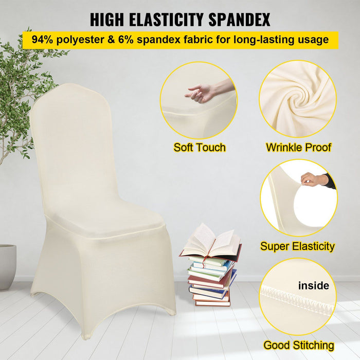 Stretch Spandex Folding Chair Covers, Universal Fitted Chair Cover, Removable Washable Protective Slipcovers, for Wedding, Holiday, Banquet, Party, Celebration, Dining (100PCS Beige)