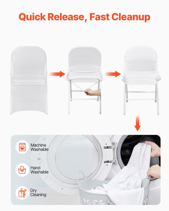 VEVOR Stretch Spandex Folding Chair Covers, Universal Fitted Chair Cover, Removable Washable Protective Slipcovers, for Wedding, Holiday, Banquet, Party, Celebration, Dining (12PCS White)