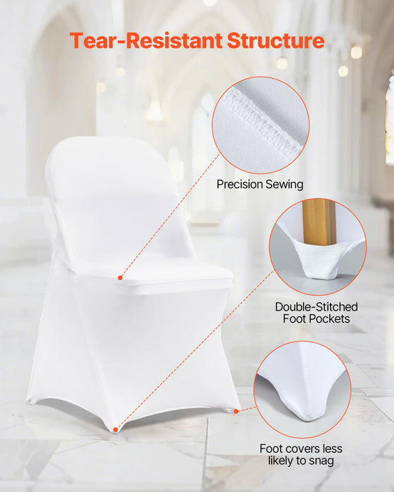 VEVOR Stretch Spandex Folding Chair Covers, Universal Fitted Chair Cover, Removable Washable Protective Slipcovers, for Wedding, Holiday, Banquet, Party, Celebration, Dining (12PCS White)