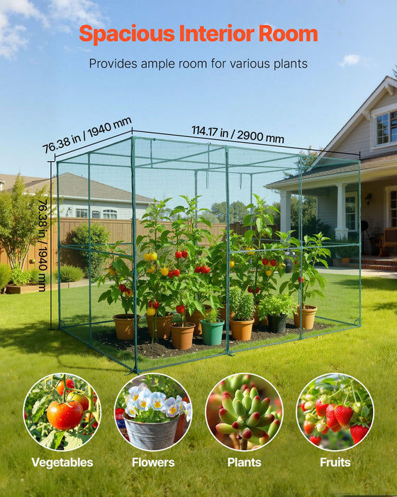 VEVOR Crop Cage, 2.9 x 1.94 x 1.94 m Plant Protection Tent with Zippered Door, Wind-Resistant Tall Crop Cage, Easy to Install, Outdoor Raised Bed Cover, Tomato Plant Netting for Garden Patio Lawn