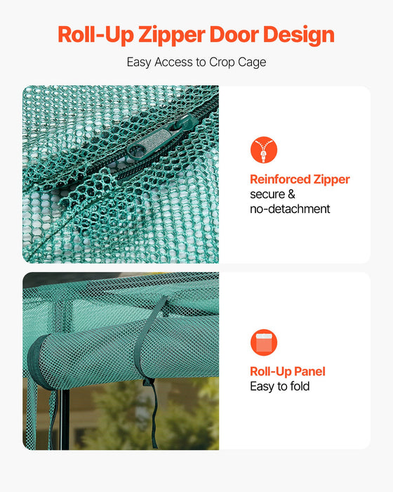 VEVOR Crop Cage, 3.56 x 1.2 x 1.94 m Plant Protection Tent with Zippered Door, Wind-Resistant Tall Crop Cage, Easy to Install, Outdoor Raised Bed Cover, Tomato Plant Netting for Garden Patio Lawn