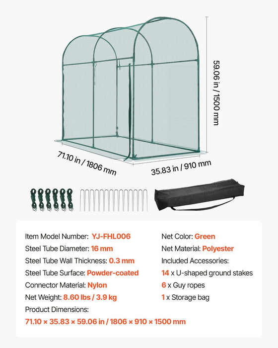 Crop Cage, 1.8 x 0.91 x 1.5 m Plant Protection Tent with Zippered Door, Wind-Resistant Tall Crop Cage, Easy to Install, Outdoor Raised Bed Cover with Frame, Plant Netting for Garden Patio Lawn
