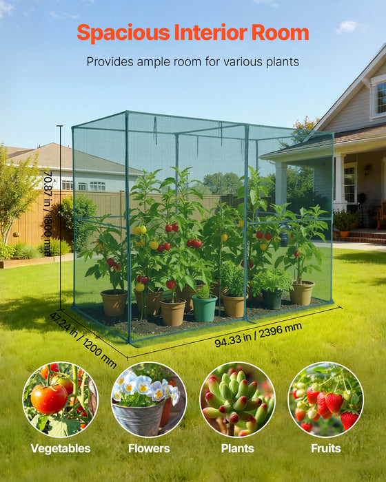 VEVOR Crop Cage, 2.39 x 1.2 x 1.8 m Plant Protection Tent with Zippered Door, Wind-Resistant Tall Crop Cage, Easy to Install, Outdoor Raised Bed Cover, Tomato Plant Netting for Garden Patio Lawn