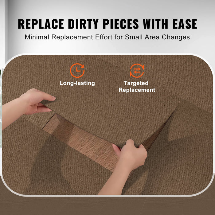 VEVOR Carpet Tiles Peel and Stick, Squares Self Adhesive Carpet Floor Tile, Soft Padded Carpet Tiles, Easy Install DIY for Bedroom Living Room Indoor Outdoor (10 Tiles, Dark Brown)