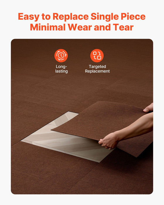 Carpet Tiles 610x610 mm, 20 PCS Peel and Stick Carpet Square Rug, Self Adhesive Commercial Floor Soft Padded for Seamless Cover 7.4㎡, Easy DIY Replacement for Living Room Office, Dark Brown