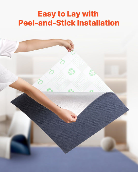 Carpet Tiles 610x610 mm, 15 Pack Peel and Stick Carpet Square Rug, Self Adhesive Commercial Floor Soft Padded for Seamless Cover 5.6㎡, Easy DIY Replacement for Living Room Office, Gray