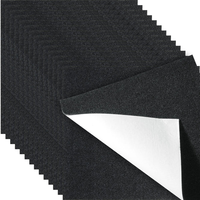 VEVOR Carpet Tiles Peel and Stick, 24” x 24” Squares Self Adhesive Carpet Floor Tile, Soft Padded Carpet Tiles, Easy Install DIY for Bedroom Living Room Indoor Outdoor (15Tiles, Carbon Black)