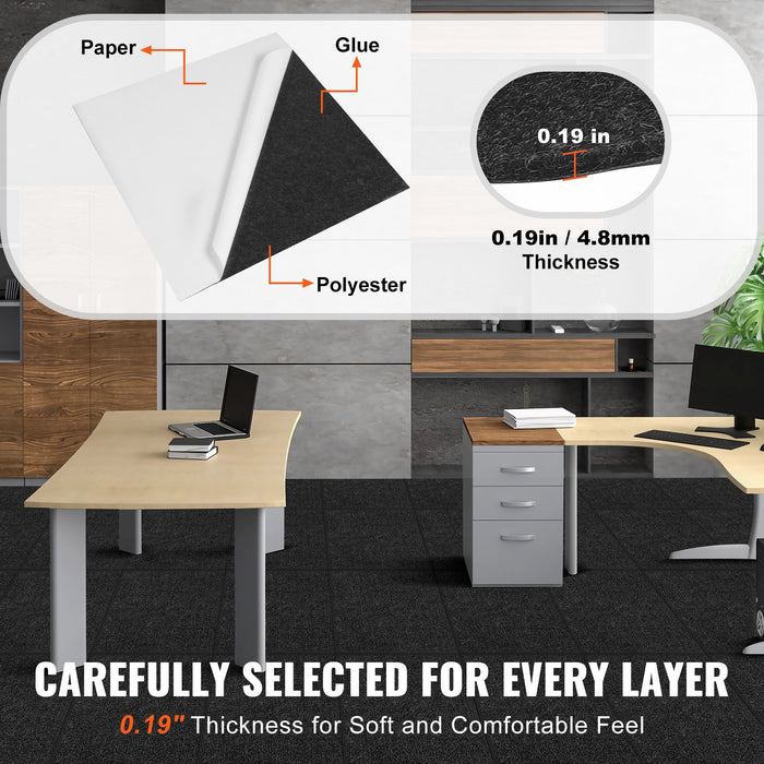 VEVOR Carpet Tiles Peel and Stick, 24” x 24” Squares Self Adhesive Carpet Floor Tile, Soft Padded Carpet Tiles, Easy Install DIY for Bedroom Living Room Indoor Outdoor (15Tiles, Carbon Black)