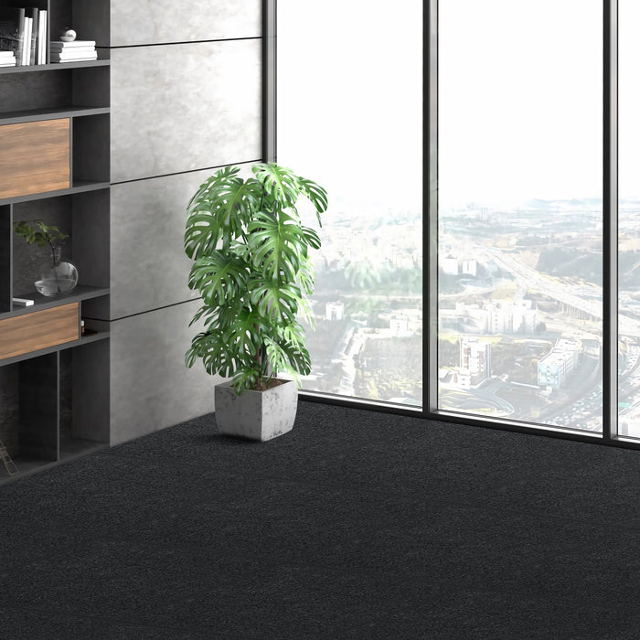 VEVOR Carpet Tiles Peel and Stick, 24” x 24” Squares Self Adhesive Carpet Floor Tile, Soft Padded Carpet Tiles, Easy Install DIY for Bedroom Living Room Indoor Outdoor (15Tiles, Carbon Black)
