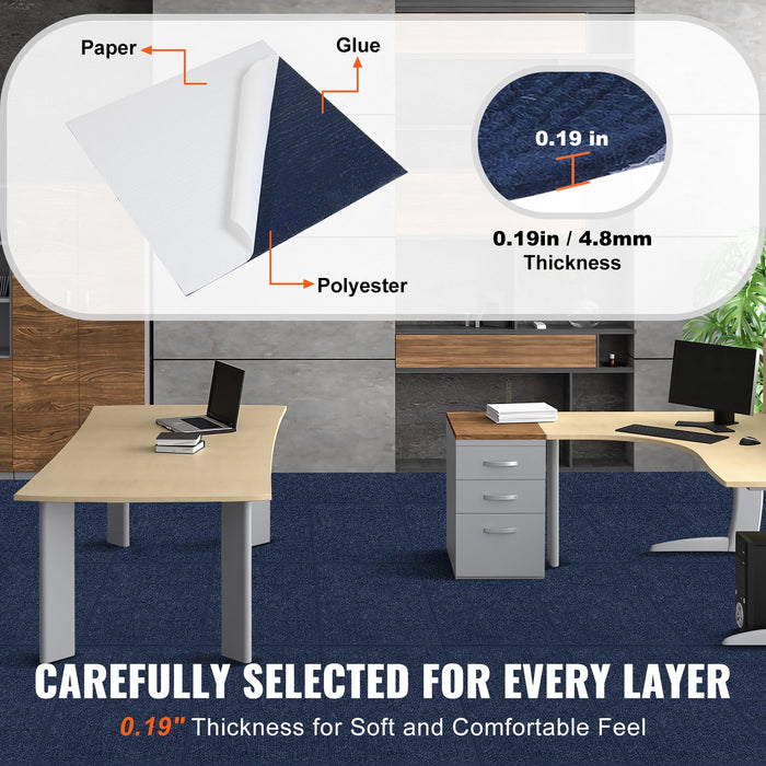 VEVOR Carpet Tiles Peel and Stick, Squares Self Adhesive Carpet Floor Tile, Soft Padded Carpet Tiles, Easy Install DIY for Bedroom Living Room Indoor Outdoor (15Tiles, Dark Blue)