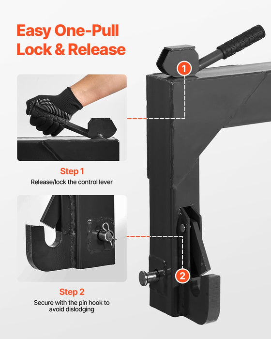 VEVOR 3-Point Quick Hitch with 2 in Receiver, 3000 Lbs Lift Capacity, 3-Pt Hitch with 5 Level Adjustable Bolt, Adaptation to Category 1 & 2 Tractor, Heavy Duty 3 Point Attachments, Black