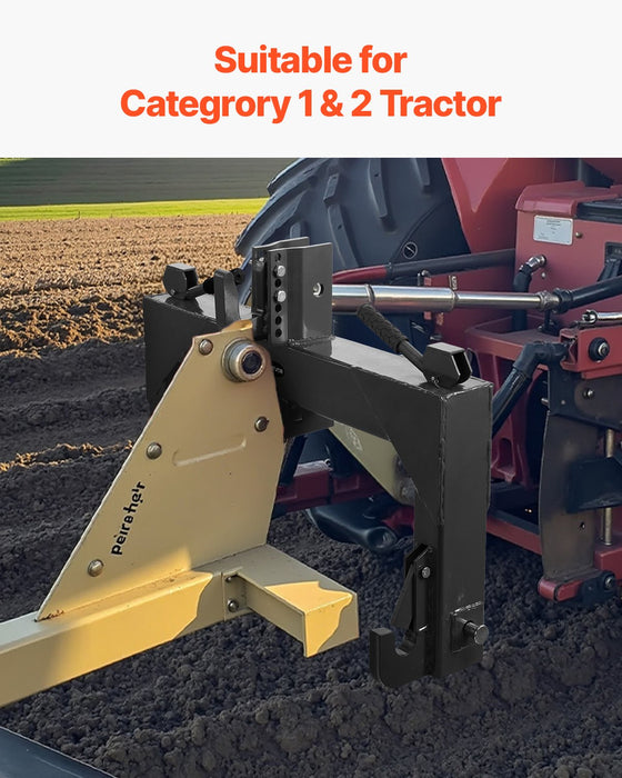 VEVOR 3-Point Quick Hitch with 2 in Receiver, 3000 Lbs Lift Capacity, 3-Pt Hitch with 5 Level Adjustable Bolt, Adaptation to Category 1 & 2 Tractor, Heavy Duty 3 Point Attachments, Black