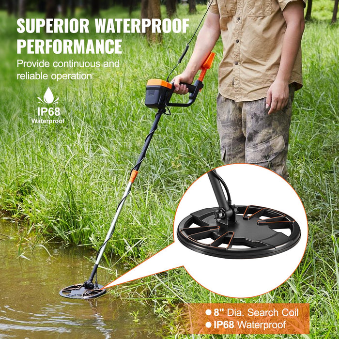 VEVOR Metal Detector for Adults & Kids, 8", Professional Adjustable Higher Accuracy Gold Detector, IP68 Waterproof Coil with LCD Display Advanced DSP Chip, for Detecting Gold Coin Treasure Hunting