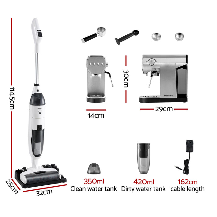 Devanti Cordless Wet Dry Vacuum Mop plus Coffee Maker Machine Espresso