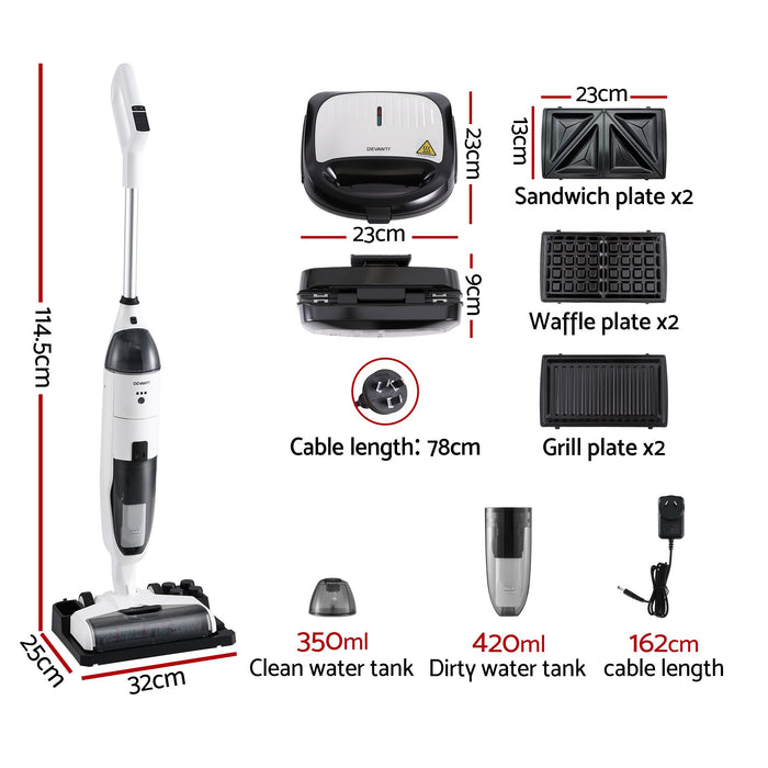 Devanti Cordless Wet Dry Vacuum Mop plus 3-in-1 Sandwich Waffle Maker