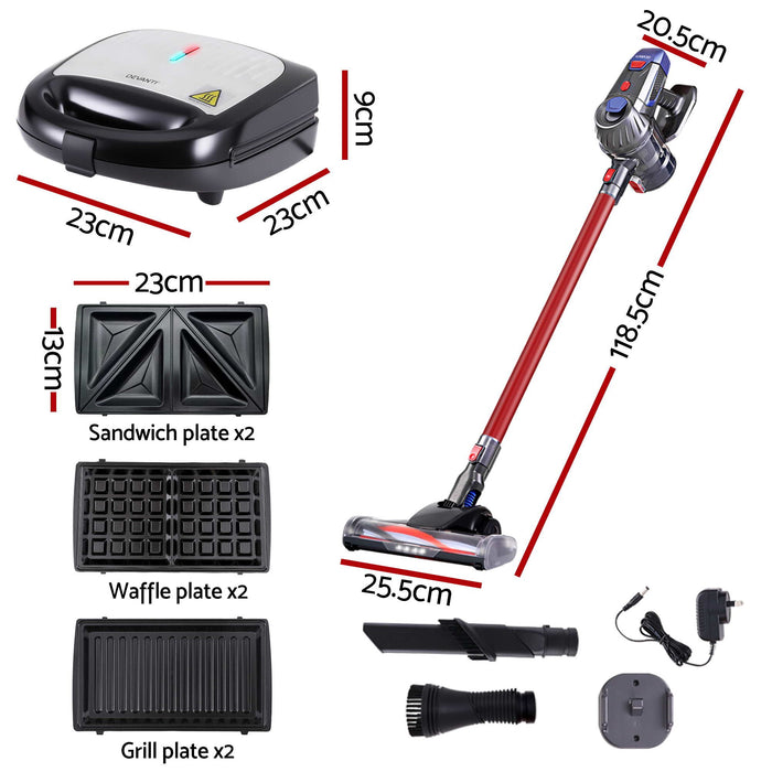 Devanti K7 Cordless Stick Vacuum Cleaner plus 3-in-1 Sandwich Maker