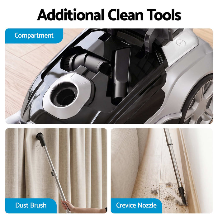 DEVANTI Bagged Vacuum Cleaner Powerful Suction for Carpet Wood Tile Floor