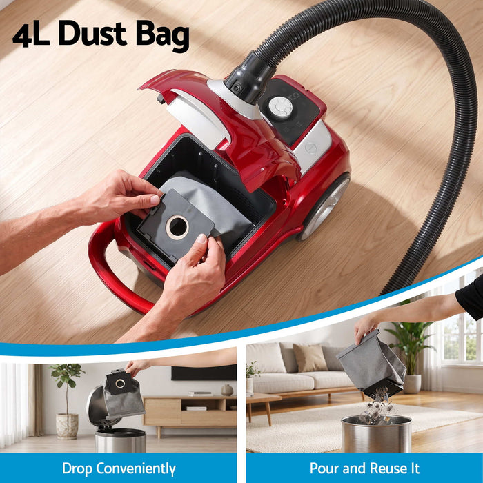 DEVANTI Bagged Vacuum Cleaner Powerful Suction for Carpet Wood Tile Floor