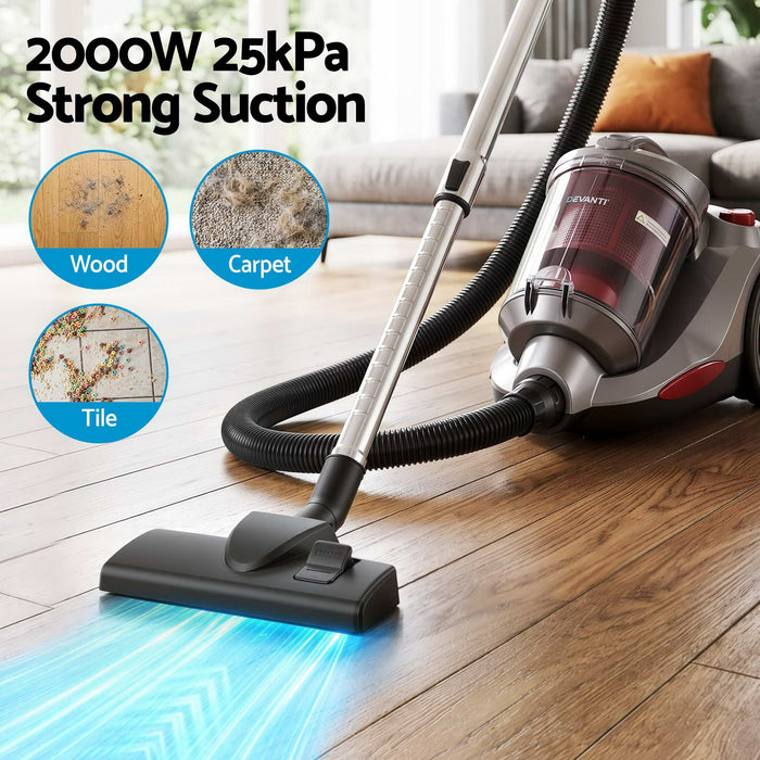 Devanti Vacuum Cleaner Bagless Canister 2000W 25kPa Powerful Suction 4L