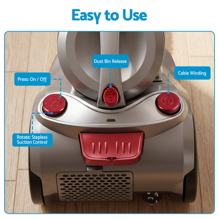 Devanti Vacuum Cleaner Bagless Canister 2000W 25kPa Powerful Suction 4L