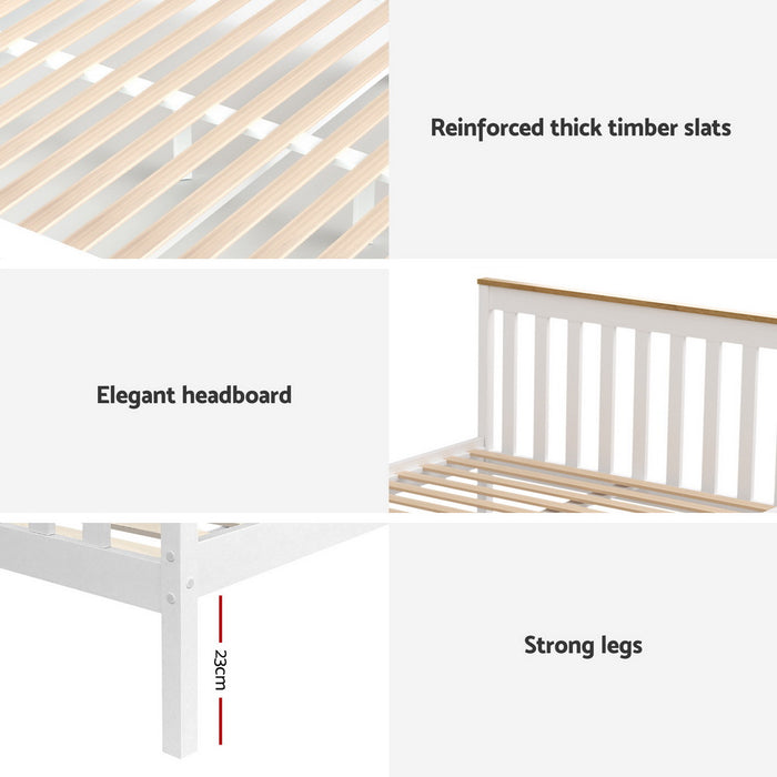 Artiss Bed Frame Double Size Wooden Platform with 2 Storage Drawers White PONY
