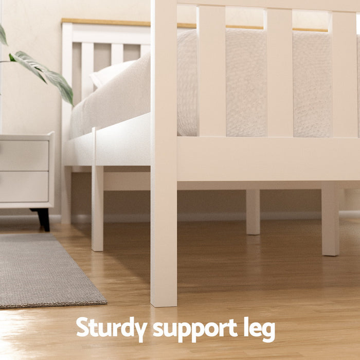Artiss Bed Frame Single Size Wooden Platform with 2 Storage Drawers White PONY