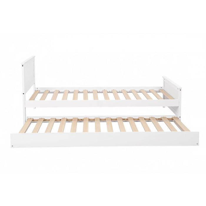 Artiss Single Bed Frame with Trundle Solid Wood Toddler Bunk Bed with Headboard White