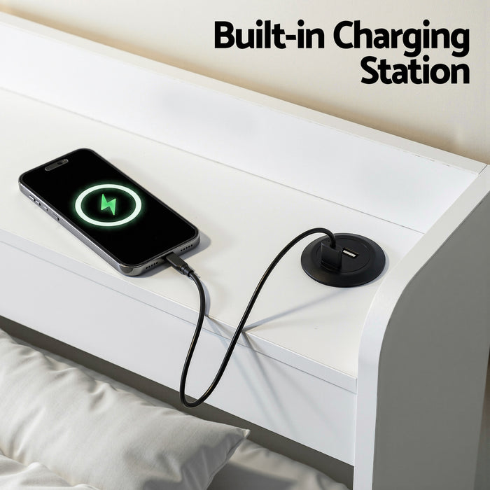 Artiss Bed Frame Single Size with Charging Ports and 2 Drawers AURA