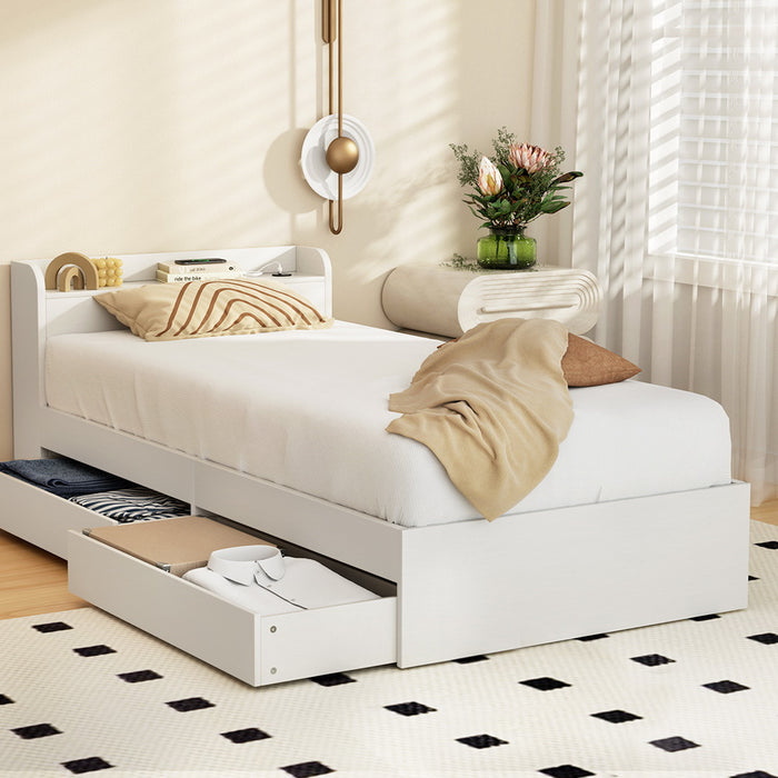 Artiss Bed Frame Single Size with Charging Ports and 2 Drawers AURA