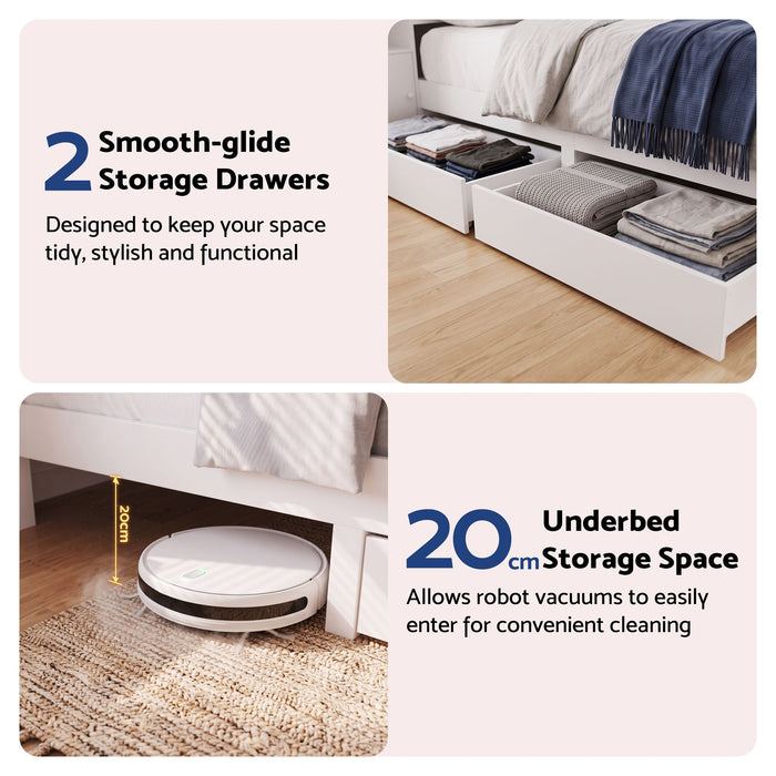 Artiss Queen Bed Frame with Storage Bookcase Headboard, USB & Type-C Ports & Drawers White