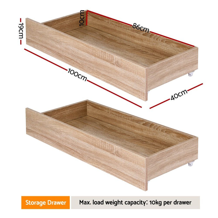 Artiss 2pcs Under Bed Storage with Wheels Rolling Wooden Drawers King Single & Queen