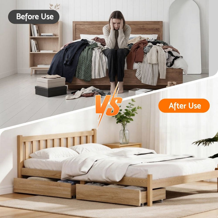 Artiss 2pcs Under Bed Storage with Wheels Rolling Wooden Drawers King Single & Queen