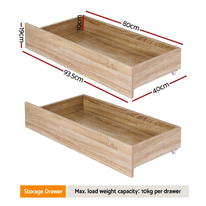 Artiss 2pcs Under Bed Storage with Wheels Rolling Wooden Drawers Single & Double