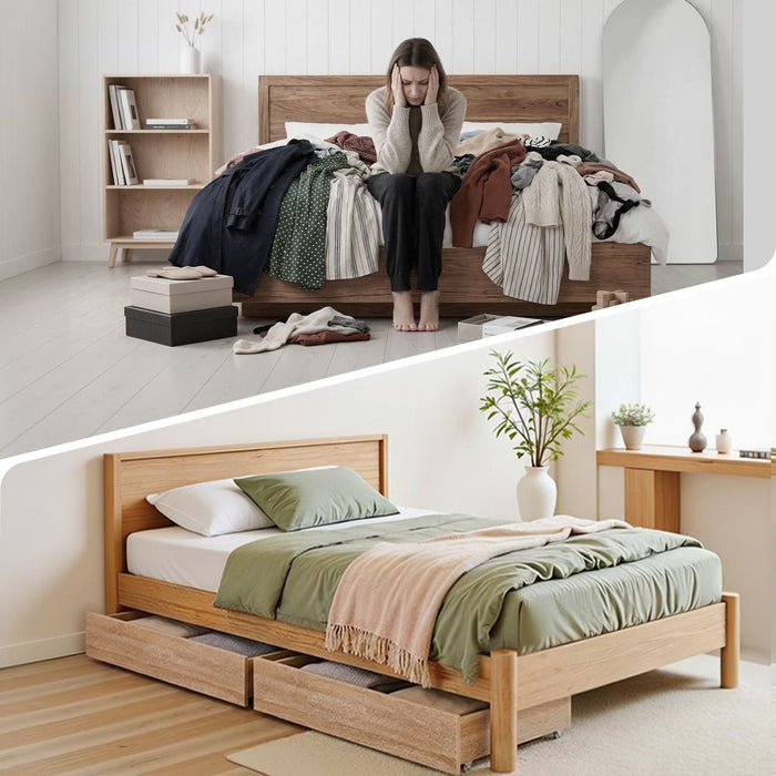 Artiss 2pcs Under Bed Storage with Wheels Rolling Wooden Drawers Single & Double