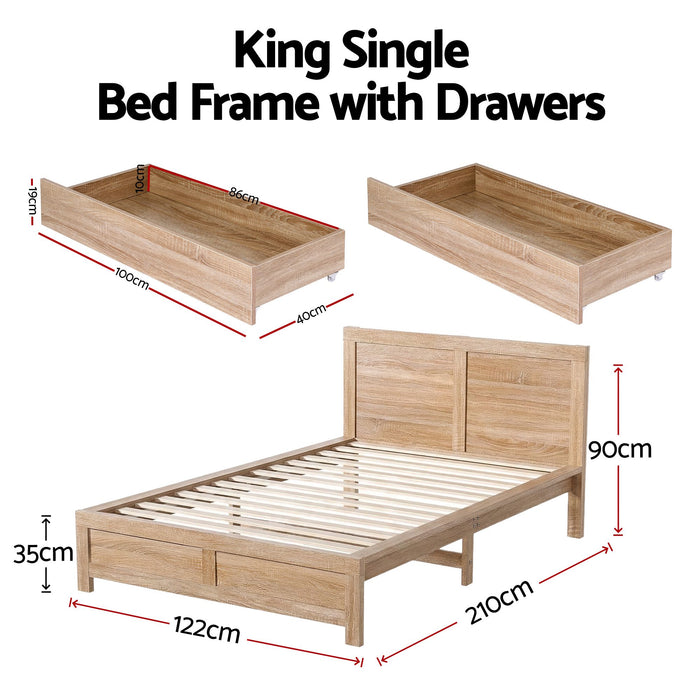 Artiss King Single Size Bed Frame with 2 Drawers Bedroom Furniture
